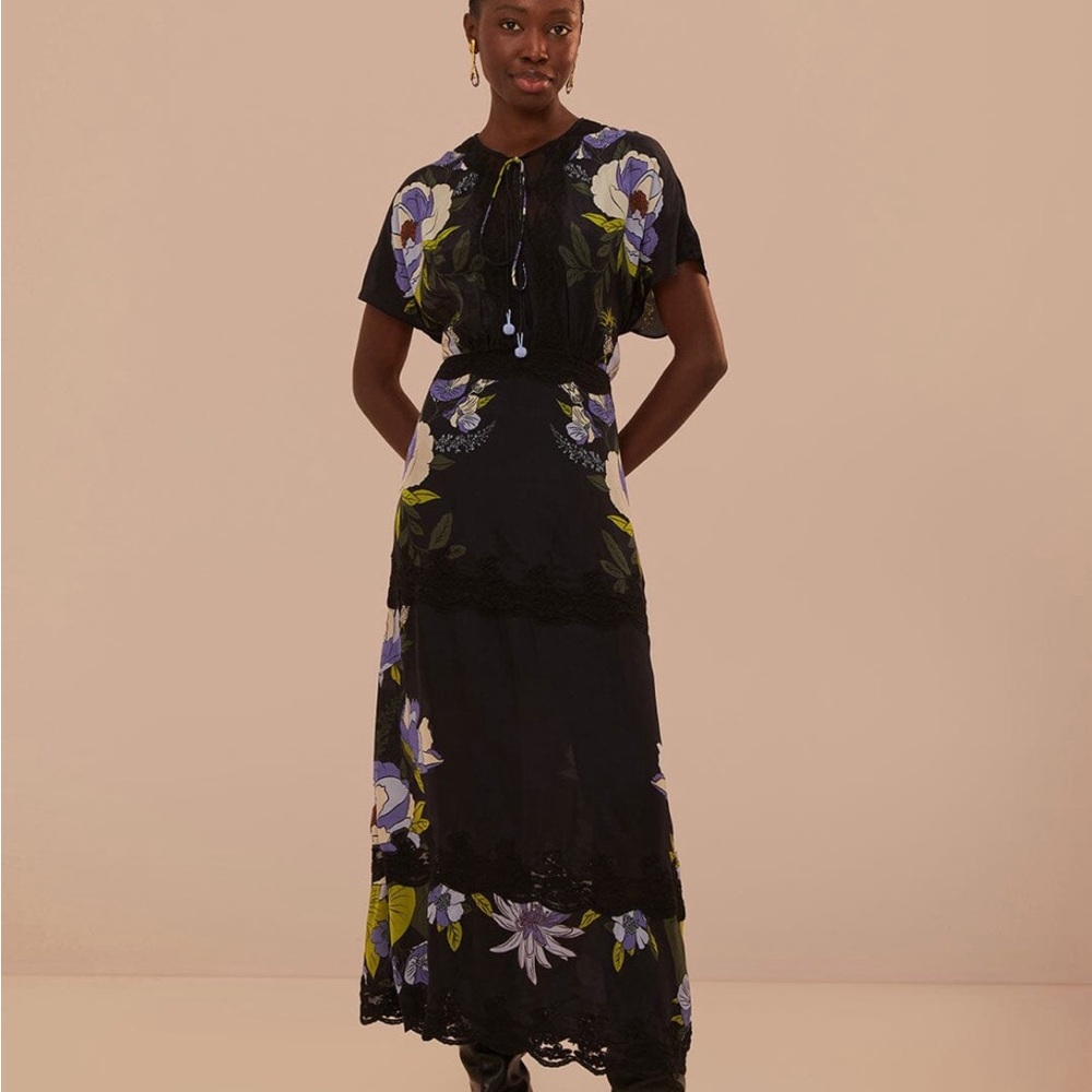 Floral Black Maxi Dress Large